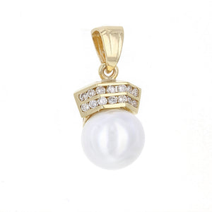 14k Yellow Gold 1/3ctw Diamond & 12.50mm White Cultured Pearl Pendant