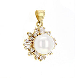 14k Yellow Gold 1.24ctw Diamond & 9.50mm White Cultured Pearl Pendant