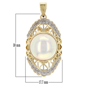 14k Yellow Gold 12.50mm Mabe Pearl & 1/4ctw Diamond Vintage Style Pendant