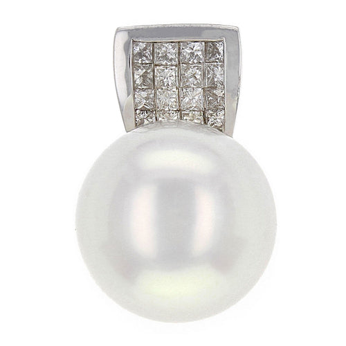 14k White Gold 13.50mm White Cultured Pearl & 0.74ctw Diamond Pendant