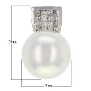 14k White Gold 13.50mm White Cultured Pearl & 0.74ctw Diamond Pendant