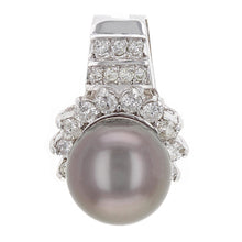 Load image into Gallery viewer, 14k White Gold 1.16ctw Diamond &amp; 13.00mm Black Cultured Tahitian Pearl Pendant