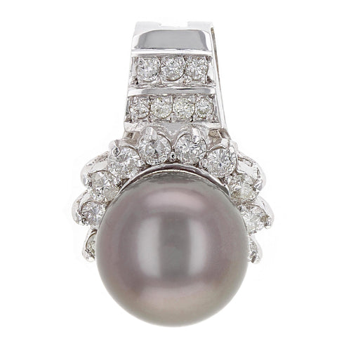 14k White Gold 1.16ctw Diamond & 13.00mm Black Cultured Tahitian Pearl Pendant