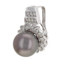 Load image into Gallery viewer, 14k White Gold 1.16ctw Diamond &amp; 13.00mm Black Cultured Tahitian Pearl Pendant