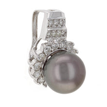 Load image into Gallery viewer, 14k White Gold 1.16ctw Diamond &amp; 13.00mm Black Cultured Tahitian Pearl Pendant