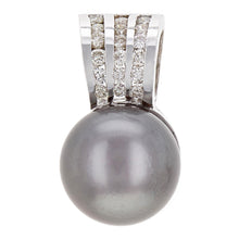 Load image into Gallery viewer, 14k White Gold 11.50mm Black Cultured Tahitian Pearl &amp; 0.40ctw Diamond Pendant