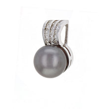 Load image into Gallery viewer, 14k White Gold 11.50mm Black Cultured Tahitian Pearl &amp; 0.40ctw Diamond Pendant