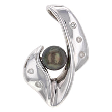 Load image into Gallery viewer, 14k White Gold 7.50mm Black Pearl &amp; 0.13ctw Diamond Modern Pendant