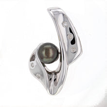 Load image into Gallery viewer, 14k White Gold 7.50mm Black Pearl &amp; 0.13ctw Diamond Modern Pendant