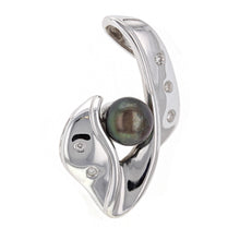 Load image into Gallery viewer, 14k White Gold 7.50mm Black Pearl &amp; 0.13ctw Diamond Modern Pendant