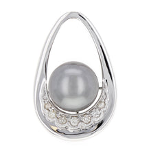 Load image into Gallery viewer, 14k White Gold 11.50mm Black Cultured Tahitian Pearl &amp; 0.15ctw Floating Pendant