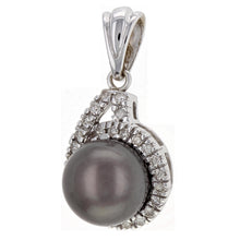 Load image into Gallery viewer, 14k White Gold 12.50mm Tahitian Black Cultured Pearl &amp; 0.62ctw Diamond Pendant