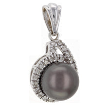 Load image into Gallery viewer, 14k White Gold 12.50mm Tahitian Black Cultured Pearl &amp; 0.62ctw Diamond Pendant