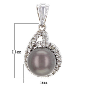 14k White Gold 12.50mm Tahitian Black Cultured Pearl & 0.62ctw Diamond Pendant