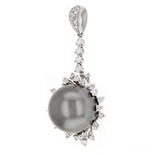 Load image into Gallery viewer, 14k White Gold 0.70ctw Diamond &amp; 13.50mm Black Cultured Tahitian Pearl endant