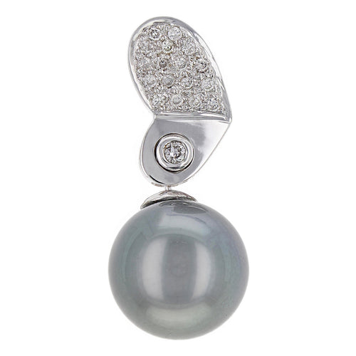18k White Gold 0.20ctw Diamond & 13mm Black Cultured Tahitian Pearl Pendant