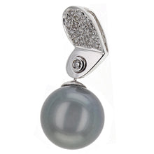 Load image into Gallery viewer, 18k White Gold 0.20ctw Diamond &amp; 13mm Black Cultured Tahitian Pearl Pendant