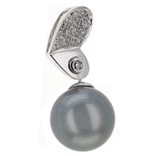 Load image into Gallery viewer, 18k White Gold 0.20ctw Diamond &amp; 13mm Black Cultured Tahitian Pearl Pendant