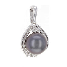Load image into Gallery viewer, 14k White Gold 0.30ctw Diamond &amp; 11.60mm Black Cultured Tahitian Pearl Pendant