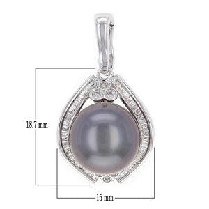 14k White Gold 0.30ctw Diamond & 11.60mm Black Cultured Tahitian Pearl Pendant
