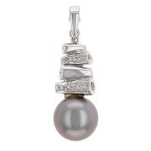 Load image into Gallery viewer, 14k White Gold 9.50mm Black Cultured Tahitian Pearl &amp; 0.10ctw Diamond Pendant