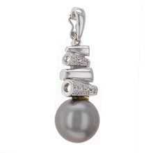 Load image into Gallery viewer, 14k White Gold 9.50mm Black Cultured Tahitian Pearl &amp; 0.10ctw Diamond Pendant