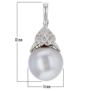 14k White Gold 0.20ctw Diamond & 14.50mm Black Cultured Tahitian Pearl Pendant
