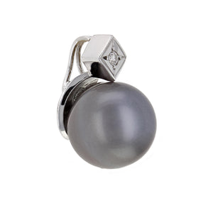 14k White Gold 12.50mm Black Cultured Tahitian Pearl & 0.05ctw Diamond Pendant