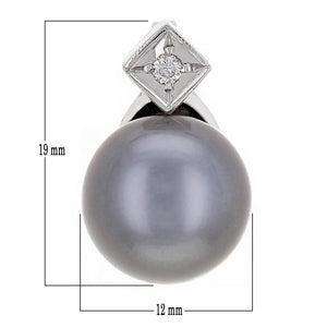 14k White Gold 12.50mm Black Cultured Tahitian Pearl & 0.05ctw Diamond Pendant