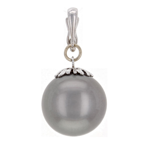14k White Gold 13.50mm Black Cultured Tahitian Pearl Drop Pendant