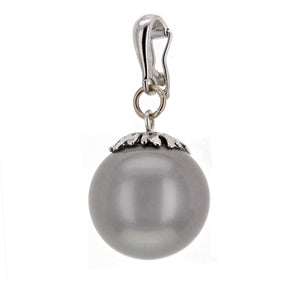 14k White Gold 13.50mm Black Cultured Tahitian Pearl Drop Pendant