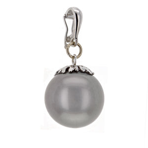 14k White Gold 13.50mm Black Cultured Tahitian Pearl Drop Pendant