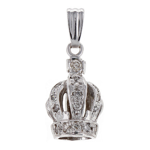 14k White Gold 0.18ctw Diamond Royalty Crown Pendant