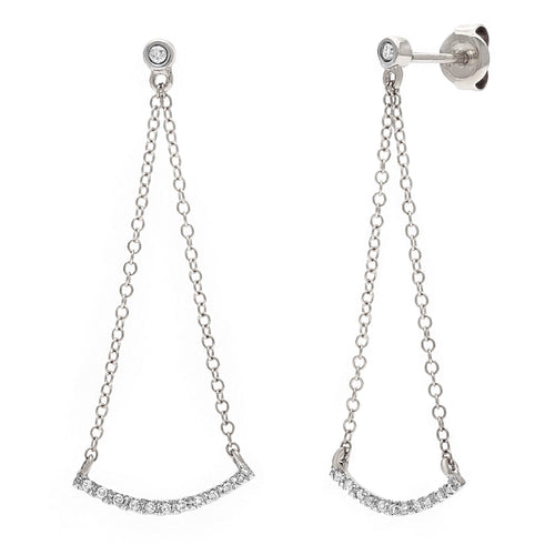14k White Gold 1/10 Cttw Diamond Stud & Curved Horizontal Bar Swing Earrings (H-I Color, I1-I2)