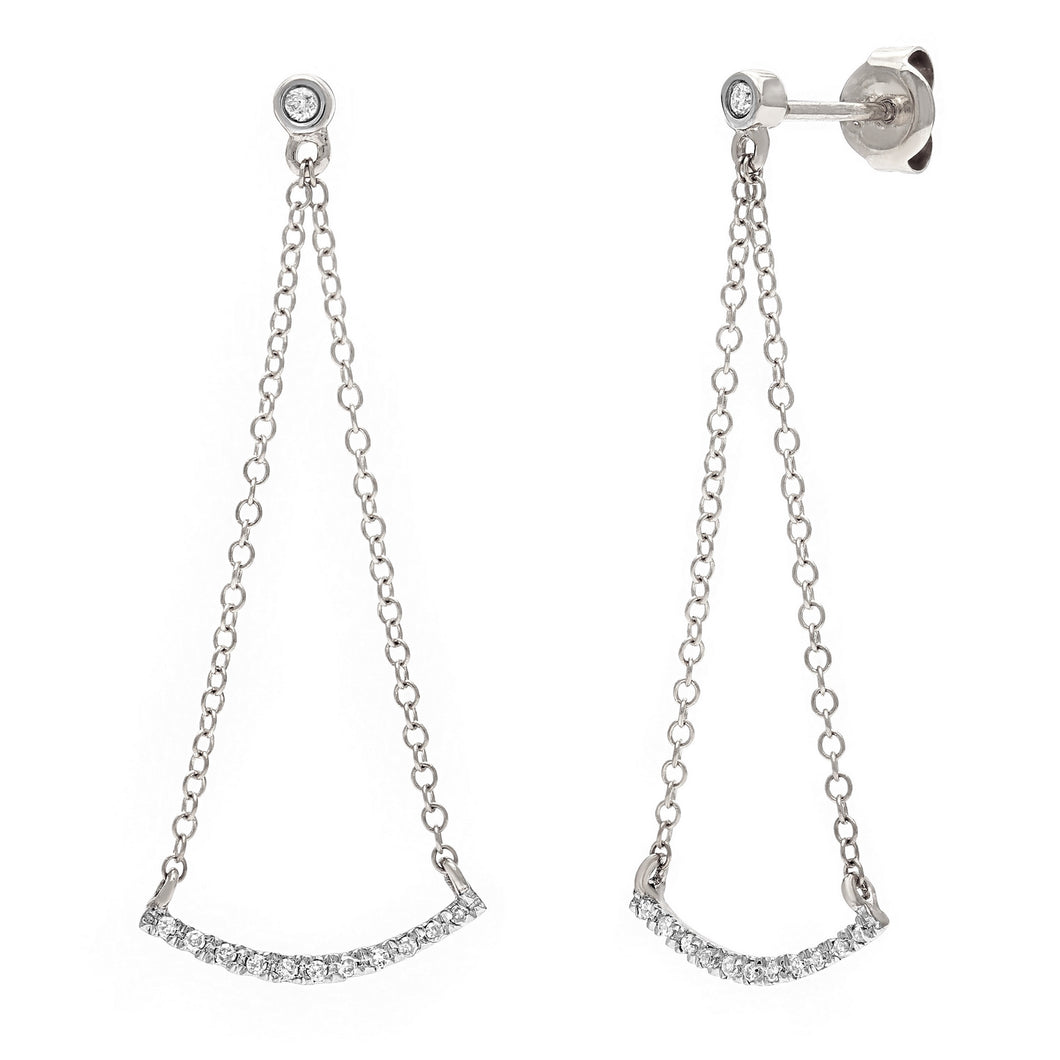 14k White Gold 1/10 Cttw Diamond Stud & Curved Horizontal Bar Swing Earrings (H-I Color, I1-I2)