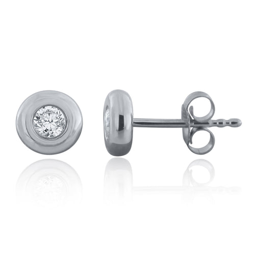 10k White Gold & 1/5 Cttw Rounded Bezel-Set Diamond Stud Earrings (H-I Color, I1-I2)