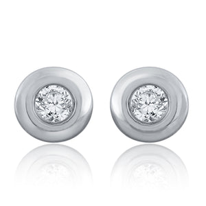 10k White Gold & 1/5 Cttw Rounded Bezel-Set Diamond Stud Earrings (H-I Color, I1-I2)