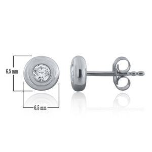 10k White Gold & 1/5 Cttw Rounded Bezel-Set Diamond Stud Earrings (H-I Color, I1-I2)