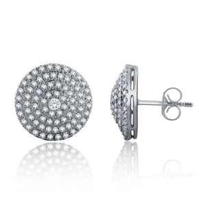 14k White Gold & 1 Cttw Diamond Pav Triple Halo Round Button Earrings (H-I Color, I1-I2)