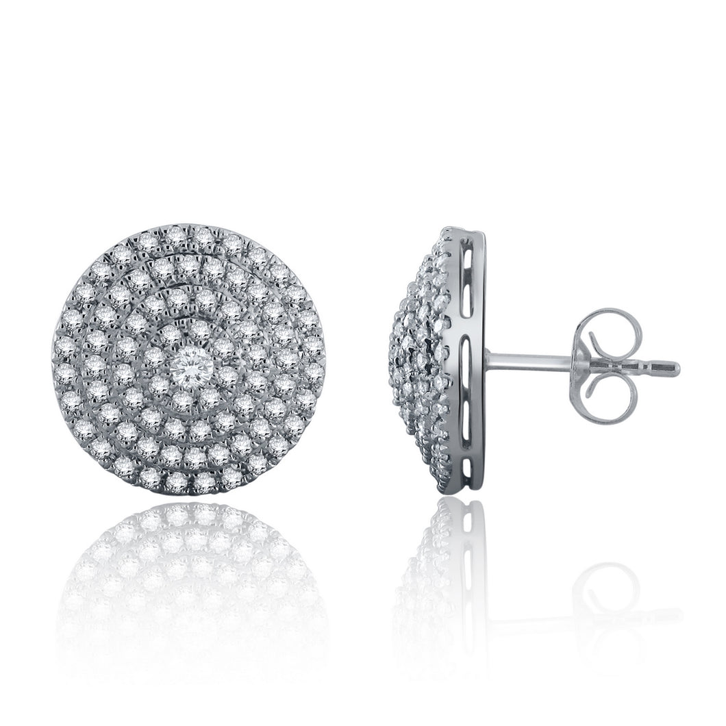 14k White Gold & 1 Cttw Diamond Pav Triple Halo Round Button Earrings (H-I Color, I1-I2)