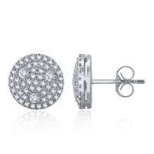 Load image into Gallery viewer, 14k White Gold &amp; Triangle Accented Round 3/4 Cttw Diamond Pav Button Earrings (H-I Color, I1-I2)