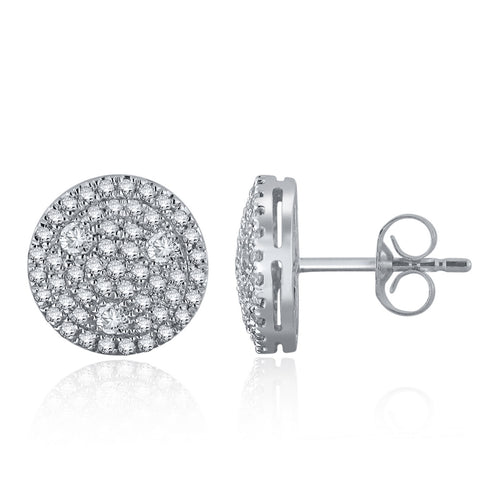 14k White Gold & Triangle Accented Round 3/4 Cttw Diamond Pav Button Earrings (H-I Color, I1-I2)