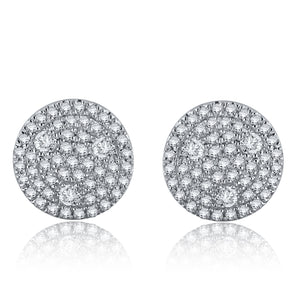14k White Gold & Triangle Accented Round 3/4 Cttw Diamond Pav Button Earrings (H-I Color, I1-I2)