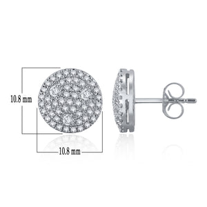 14k White Gold & Triangle Accented Round 3/4 Cttw Diamond Pav Button Earrings (H-I Color, I1-I2)