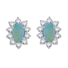Load image into Gallery viewer, 14k White Gold, Oval Opal &amp; 0.3 Cttw Diamond Aura Halo Basket-Set Stud Earrings (H-I Color, I1-I2)