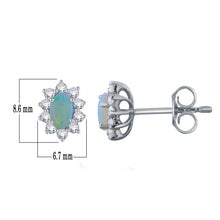 Load image into Gallery viewer, 14k White Gold, Oval Opal &amp; 0.3 Cttw Diamond Aura Halo Basket-Set Stud Earrings (H-I Color, I1-I2)