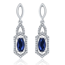 Load image into Gallery viewer, 14k White Gold, Oval Sapphire &amp; 1/4 Cttw Diamond-Accented Art Deco Inspired Drop Earrings (H-I Color, I1-I2)