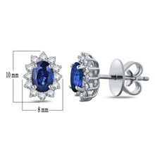 Load image into Gallery viewer, 14k White Gold, Oval Sapphire &amp; 3/8 Cttw Diamond Aura Halo Basket-Set Stud Earrings (H-I Color, I1-I2)