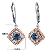 Load image into Gallery viewer, 14k Rose or White Gold Blue Topaz or Morganite Gemstone &amp; 3/4 Cttw Diamond Double Halo Cushion-Shaped Drop Earrings (H-I Color, I1-I2), Multiple Gemstone Options