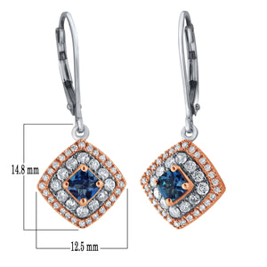 14k Rose or White Gold Blue Topaz or Morganite Gemstone & 3/4 Cttw Diamond Double Halo Cushion-Shaped Drop Earrings (H-I Color, I1-I2), Multiple Gemstone Options